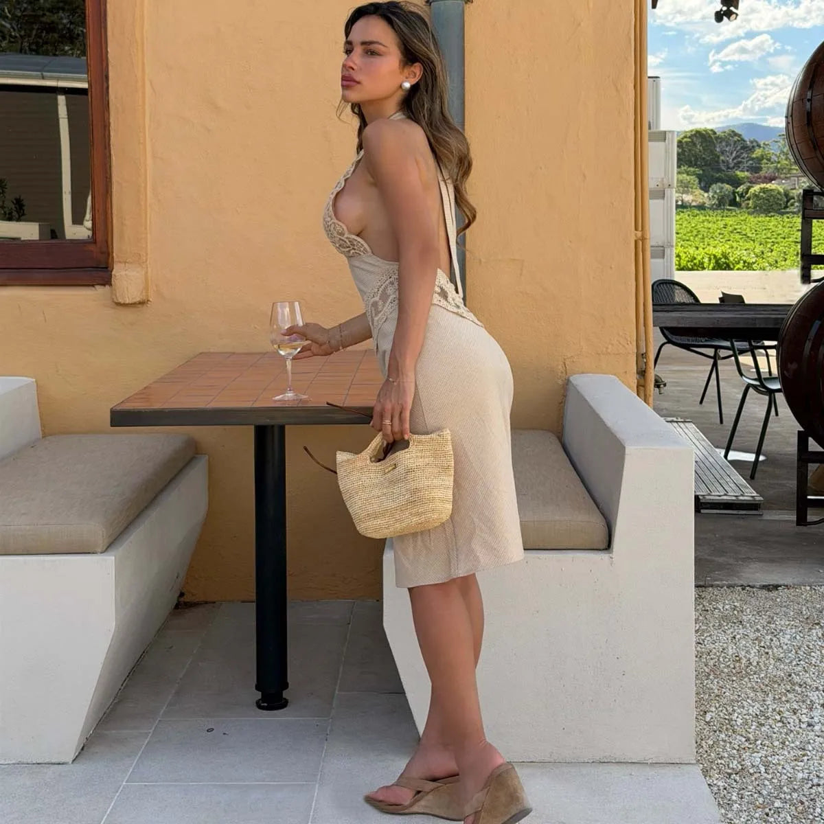 2026 women's new vacation casual pure desire sexy deep V backless lace