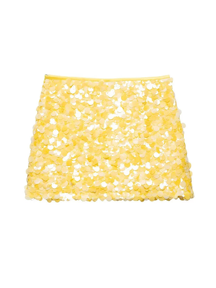 HH Women New Fashion Versatile High Waist Slim Yellow Sequin