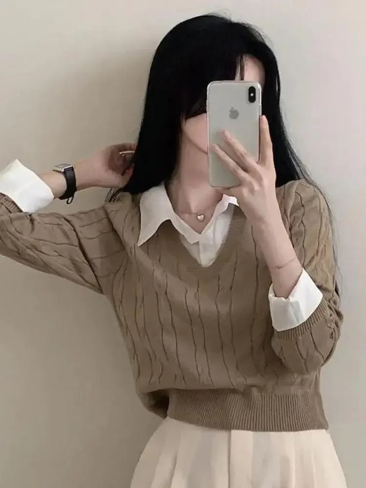 Fashion Winter V-Neck Knitted Pullover for Women