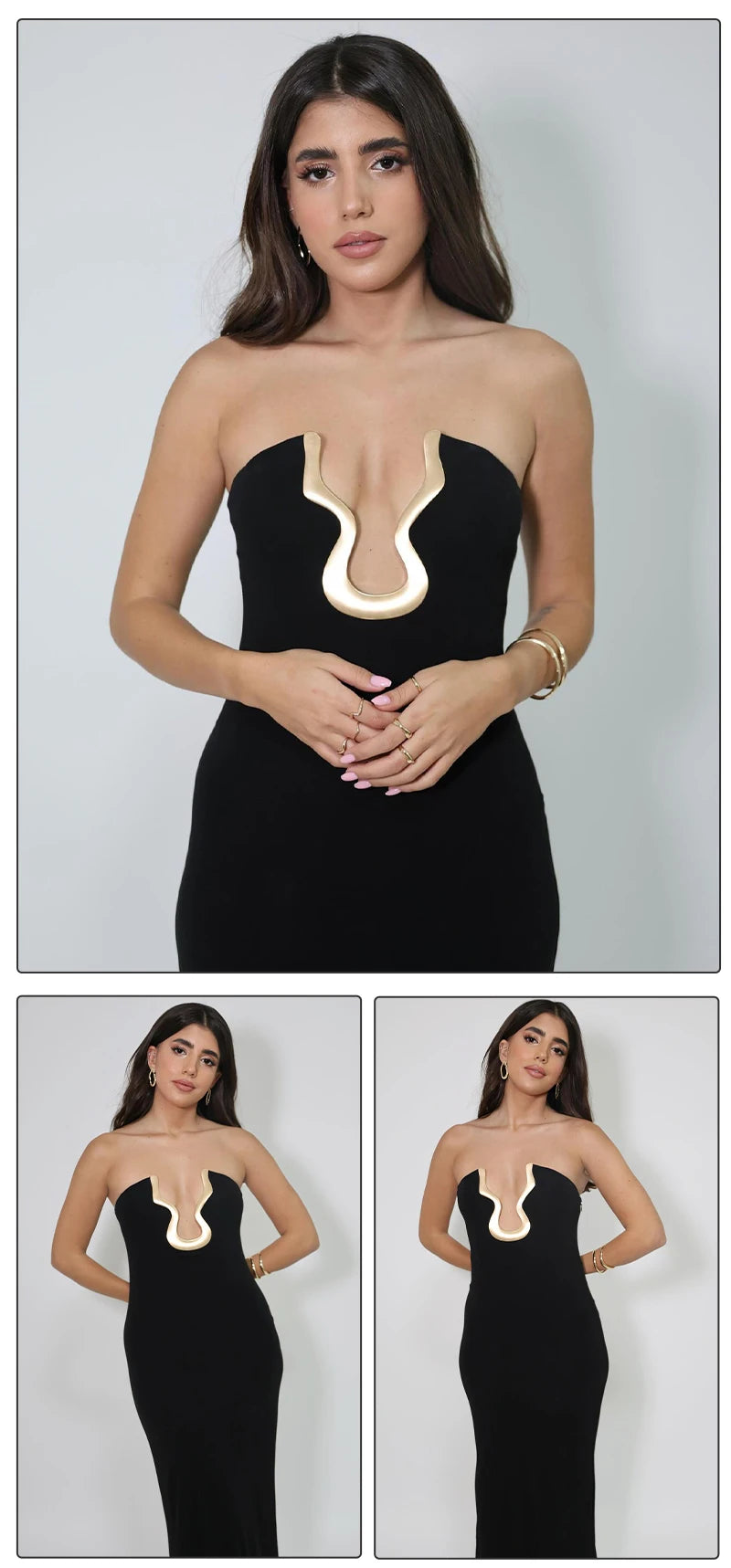 Elegant Strapless Black Long Bandage Dress