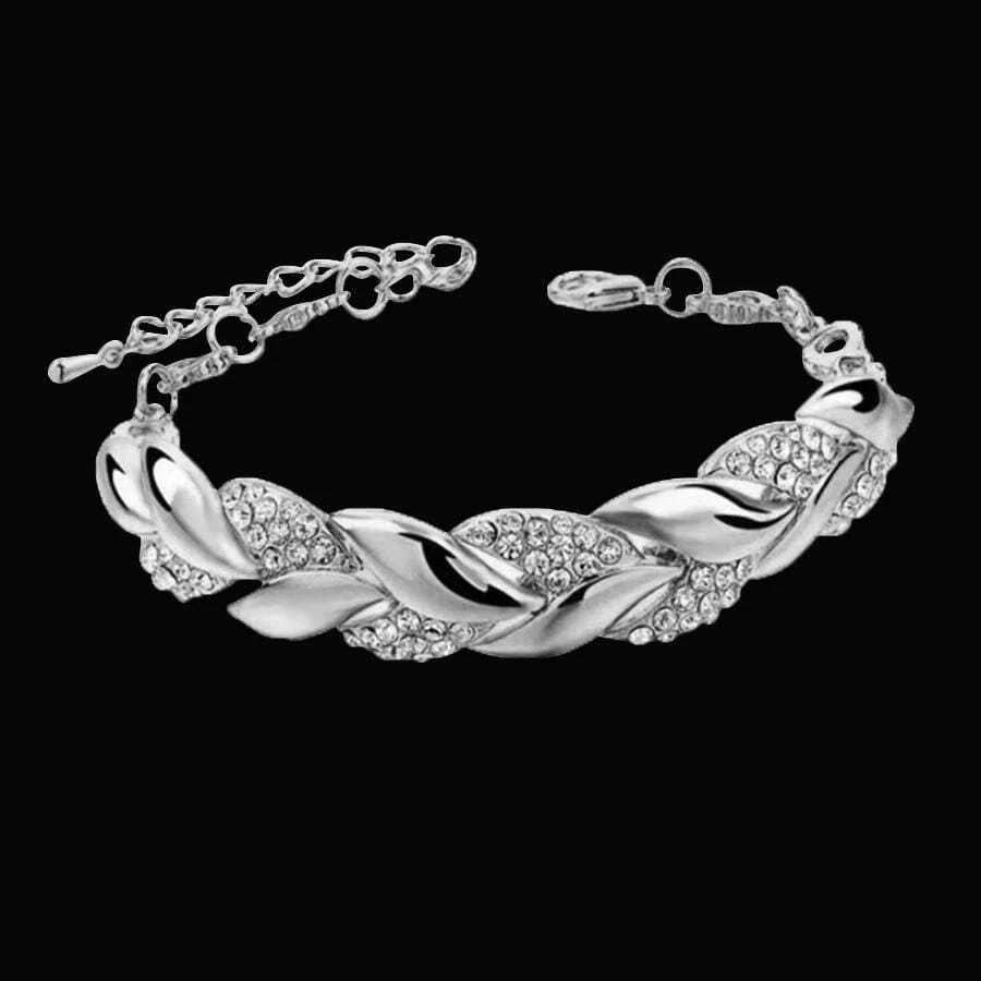 Gold Twisted Leaf Crystal Bracelet