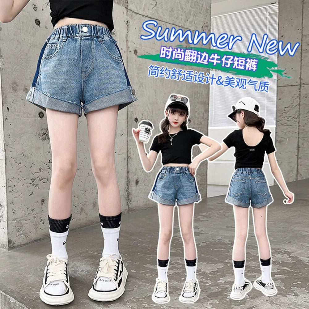 Girls' Button Denim Shorts with Pockets