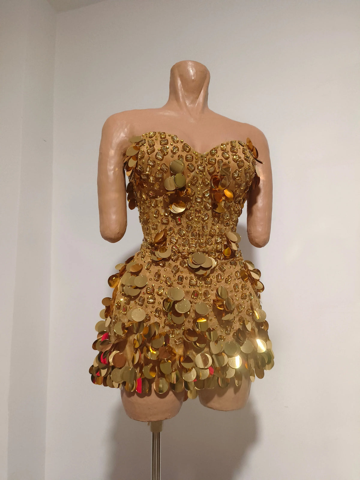 Sparkly Strapless Gold SequinRhinestone Bodycon Mini Dress Wome