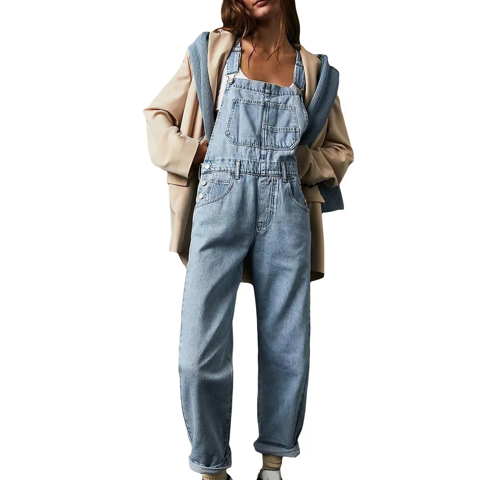 Fashionable Loose Denim Overalls