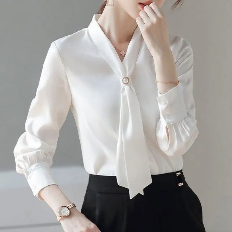 Spring Autumn Bow Tie Collar Blouse