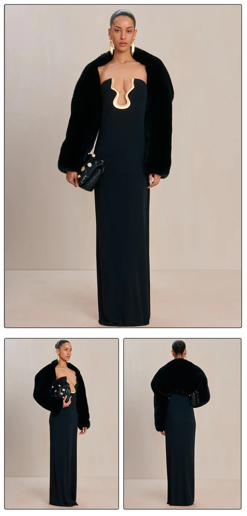 Elegant Strapless Black Long Bandage Dress