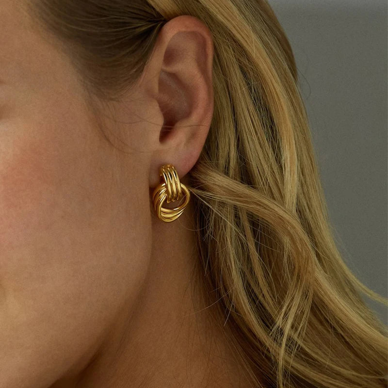 Vintage Three-Layer Mini Knot Stud Earrings