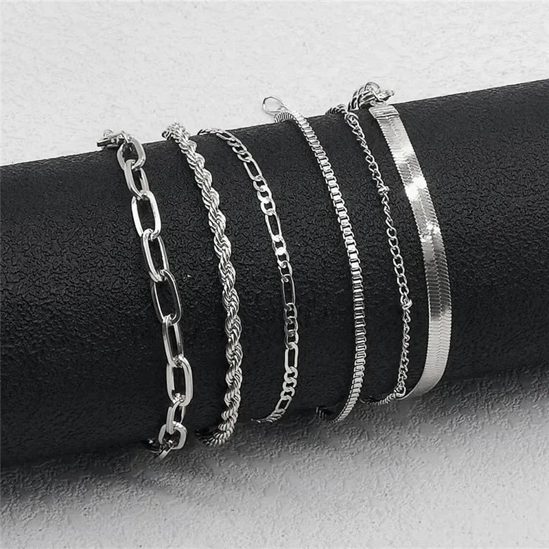 6Pcs Gold Boho Retro Cuban Chain Bracelet Set