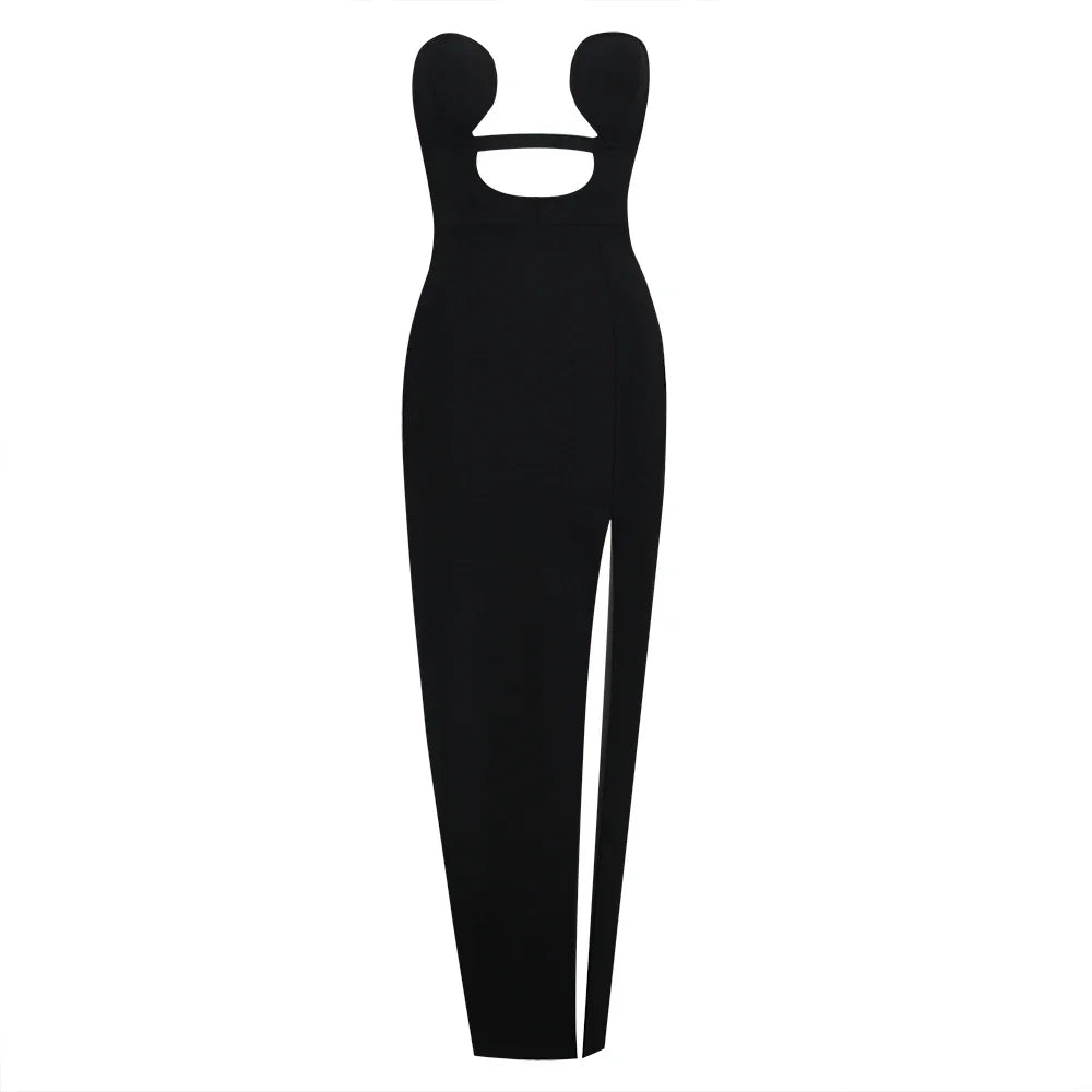 2024 New Summer Black Strapless Long Split  Bandage Dress