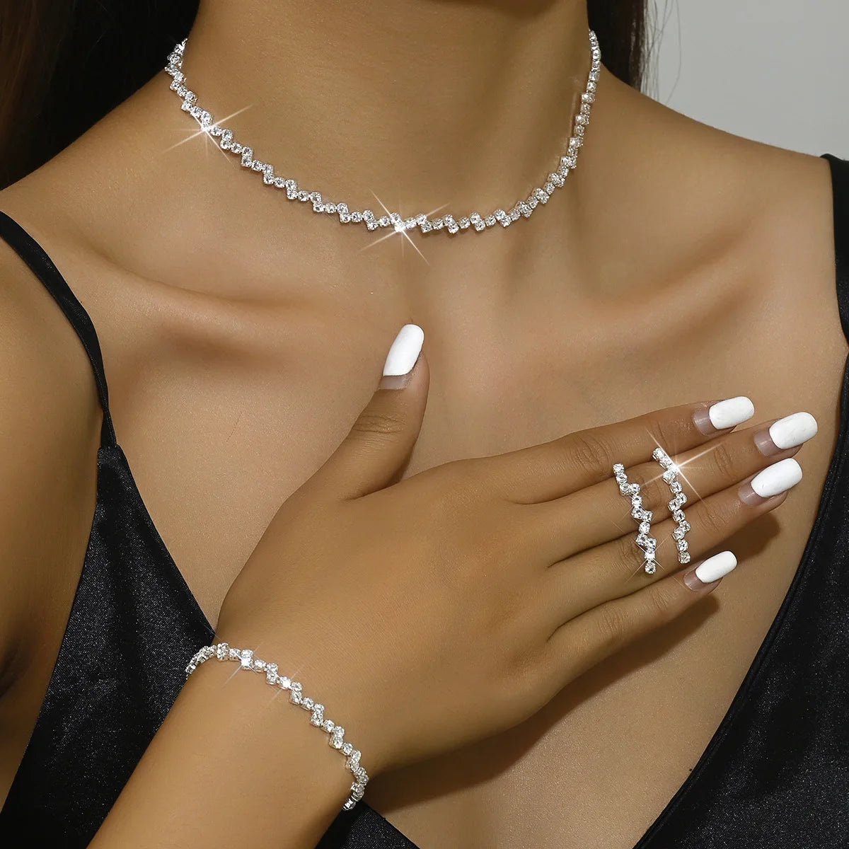 Wave Style Zircon Claw Chain Jewelry Set