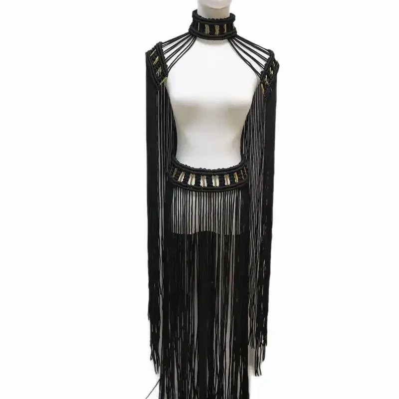 Leosoxs Tassel Hand Crochet Knitted Women Bikini Cover Ups Summer Holiday
