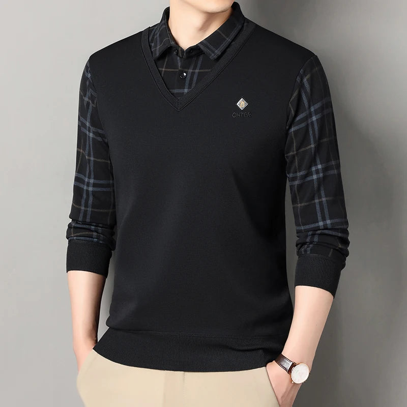 Men's Plaid Fleece Pullover Sweater