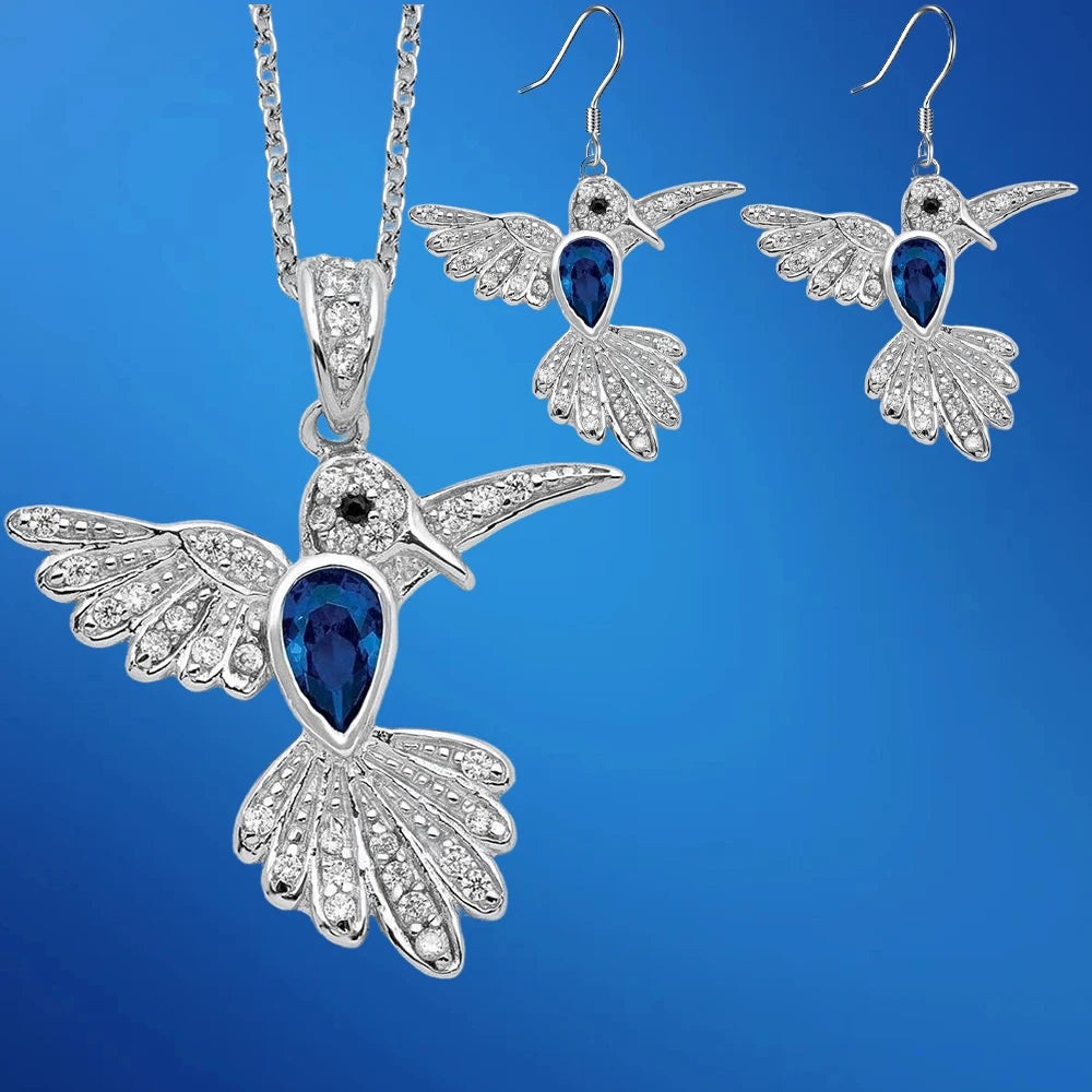 Dark Blue Spinel Hummingbird Jewelry Set