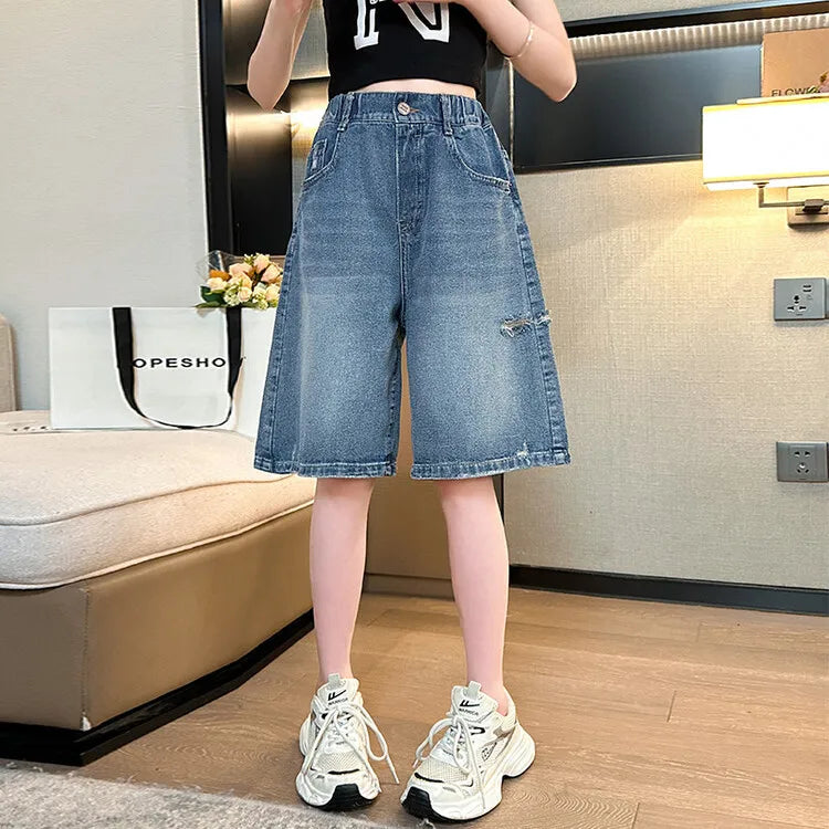 Girls' Denim Knee-Length Shorts