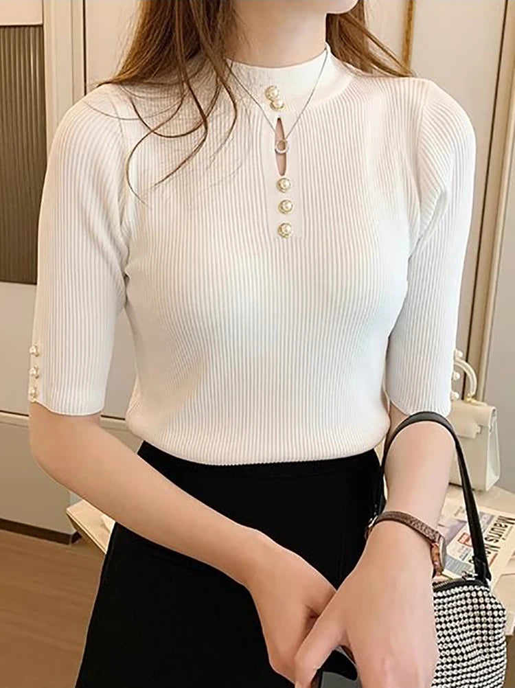 Korean Fashion Solid Short Sleeve Sweater
