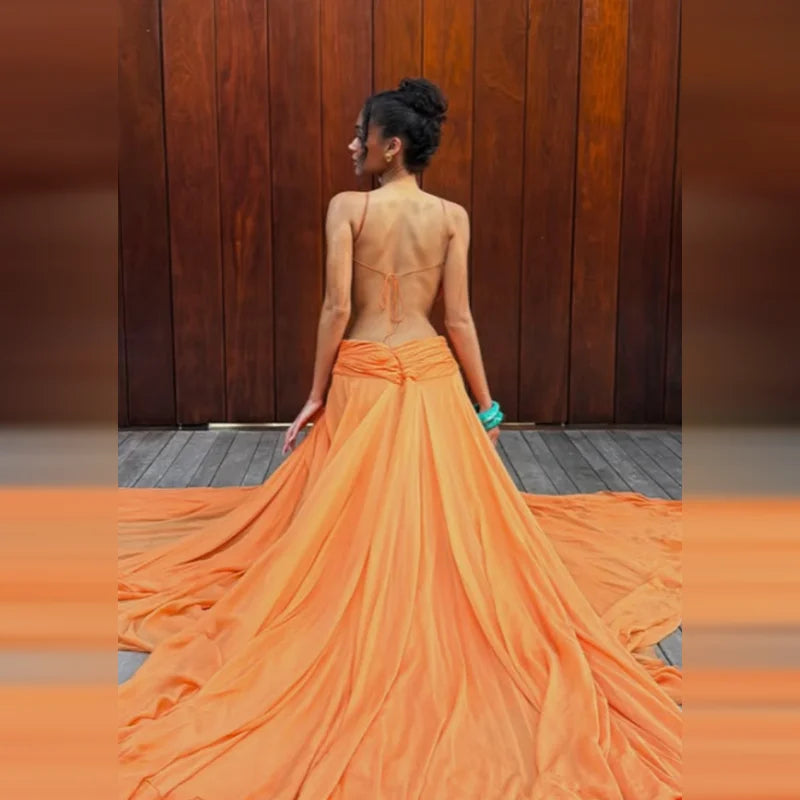 Formal Party Vestido New Luxury Orange Chiffon Evening Gown