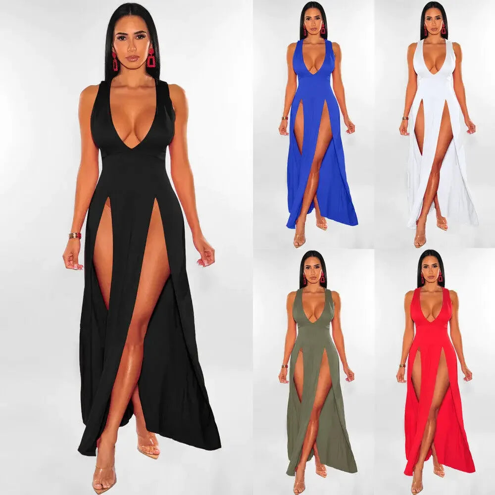 Sexy Lingerie Porno Exotic dresses New Low-Cut V-Neck Sleeveless Double Slit Sexy Black Suspender High Slit Honeymoon Dress
