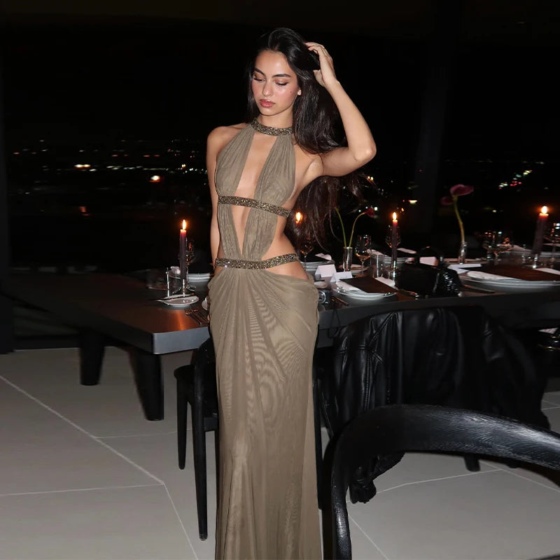 Women's Elegant Shaping Long Vistidos Simple Sexy Chic Back Hollow Design