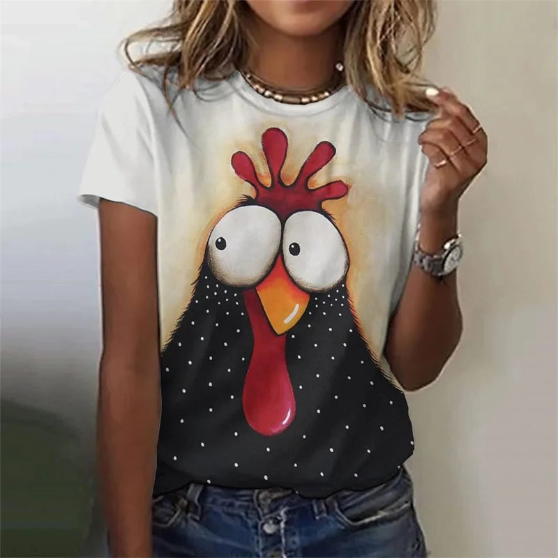 Cartoon Chicken 3D Print Oversized T-Shirt