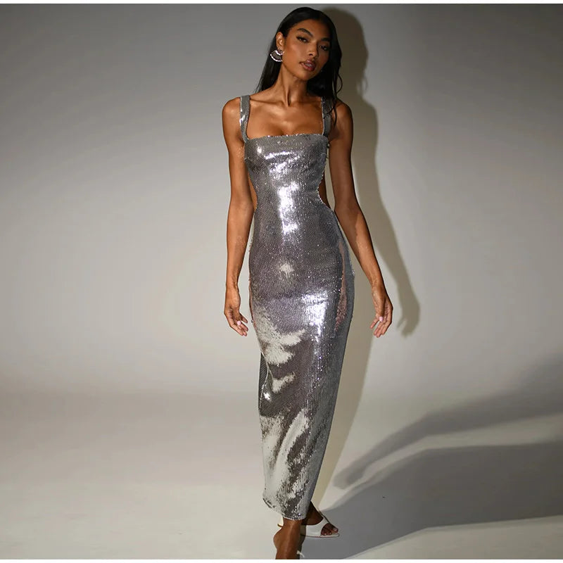 Sexy Sequins Backless Long Party Dress
