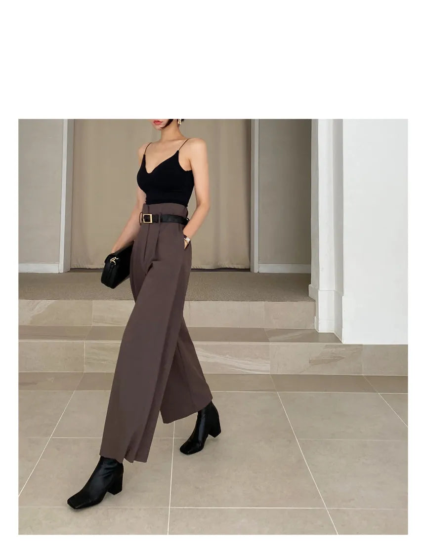 Chic Retro Lapel ort One Button Suit Jaet High Waist Wide Leg Pants
