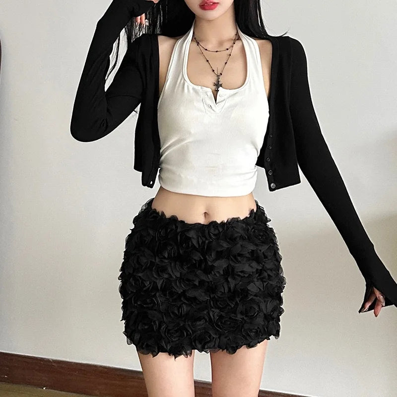 Women’s 3D Flower High-Waist Mini Skirt