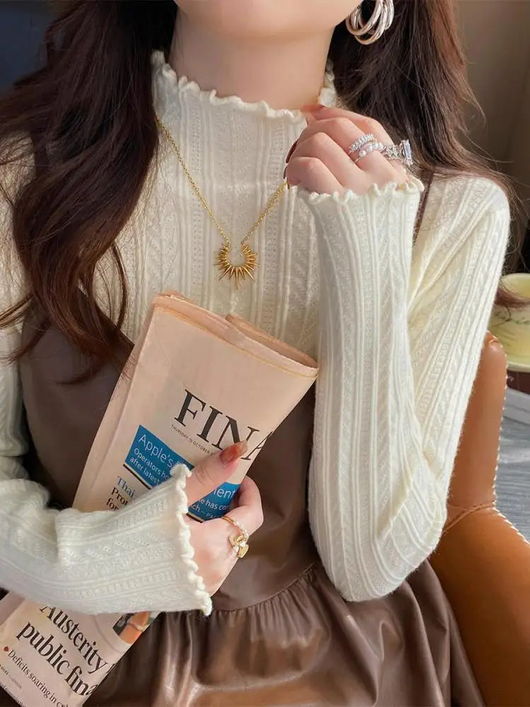 Ruched Turtleneck Pullover Sweater for Women