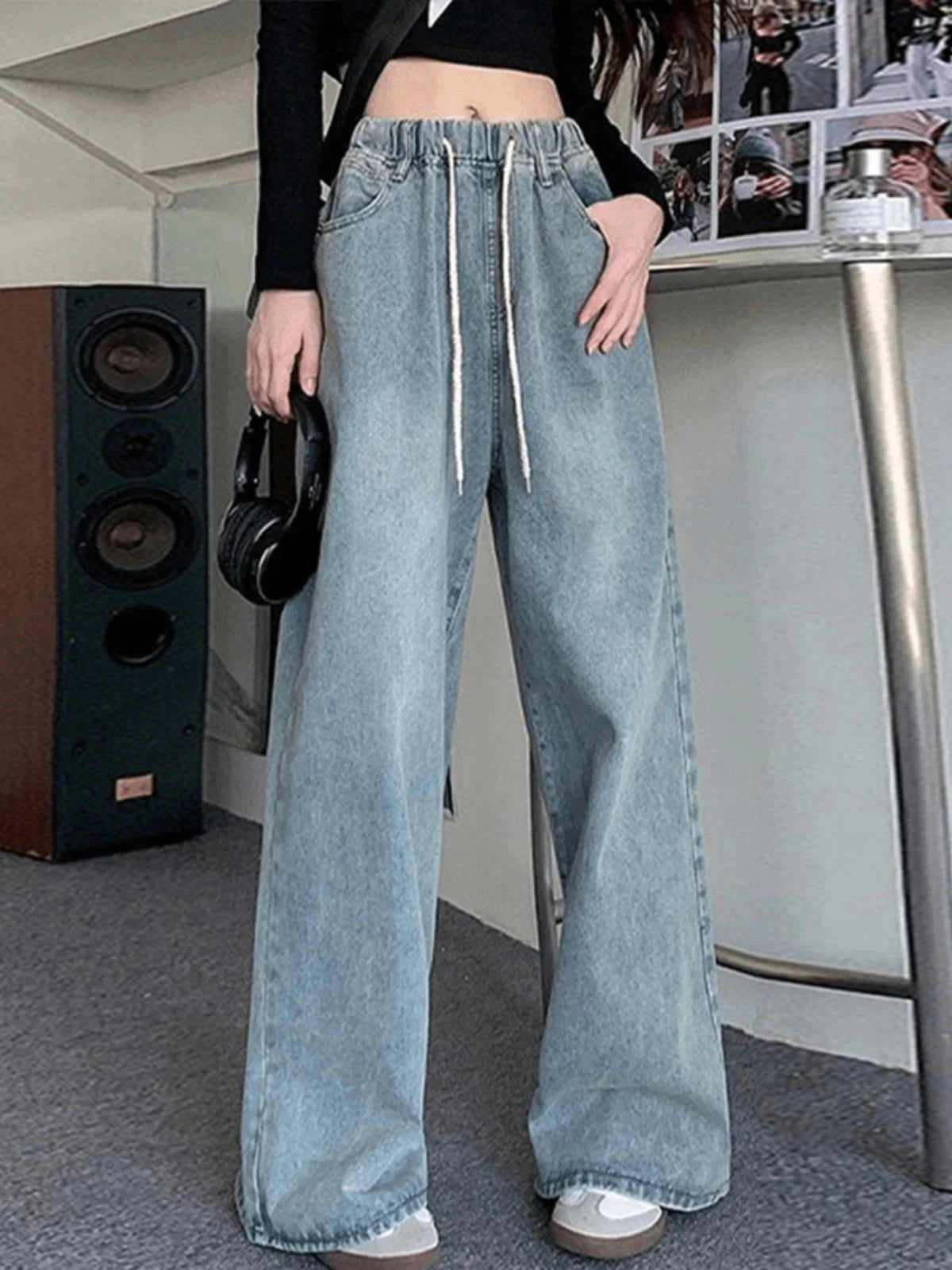 High-Waist Wide Leg Light Blue Jeans