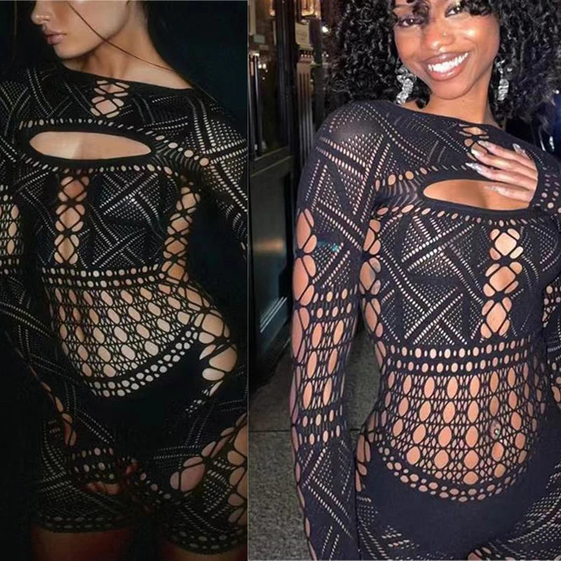 Sex Dress Jumpsuit with hollowed out tight lace and sexy hip hugging skirt casual women's long dresses daring lingerie woman xxx