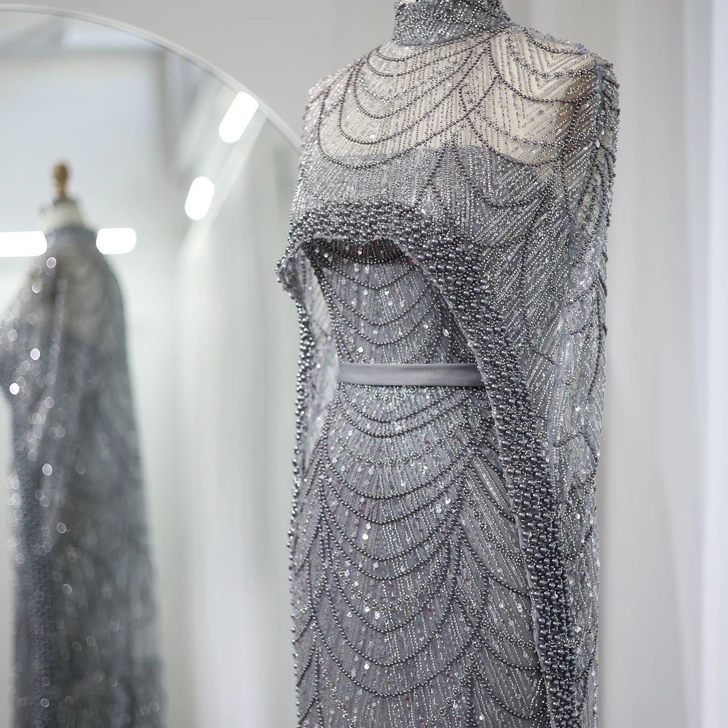 Sharon Said Luxury Pearls Dubai Champagne Evening Dresses