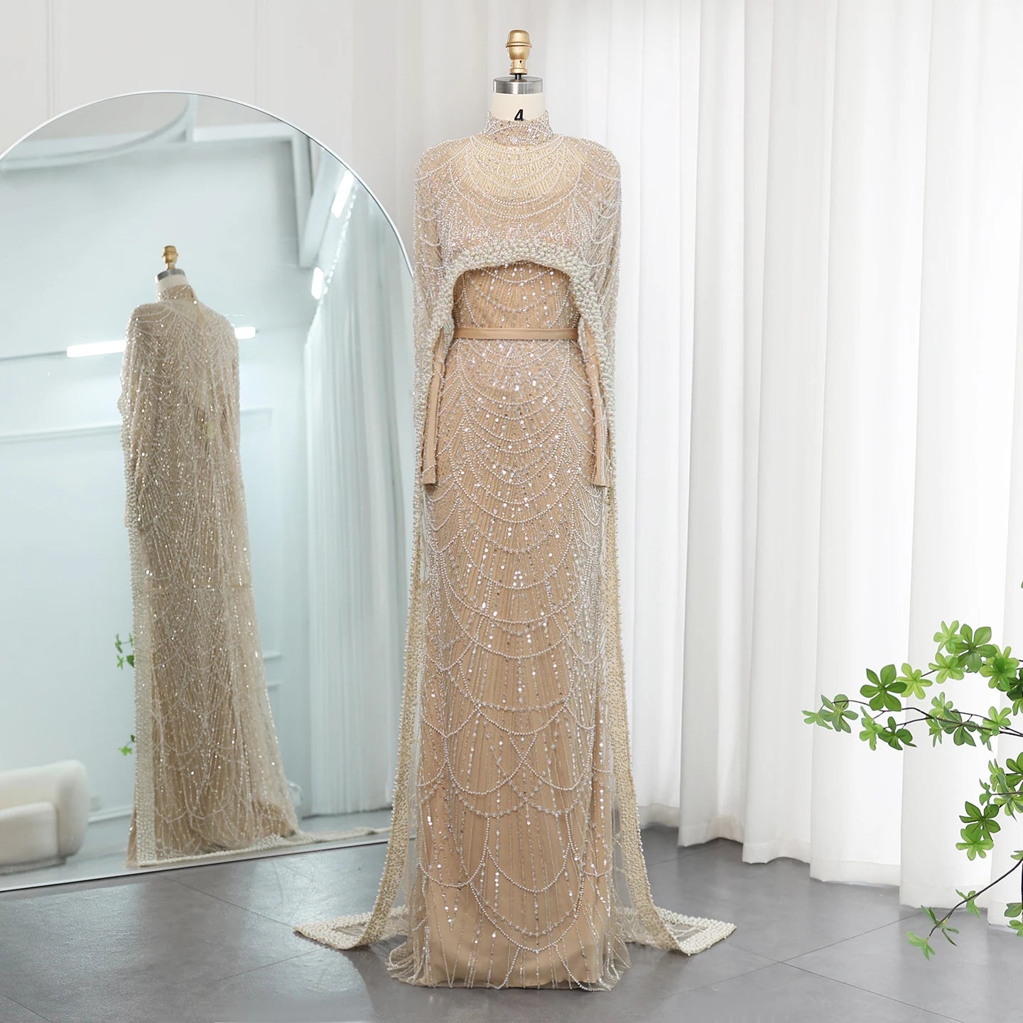 Sharon Said Luxury Pearls Dubai Champagne Evening Dresses