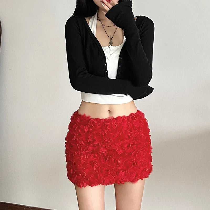 Women’s 3D Flower High-Waist Mini Skirt