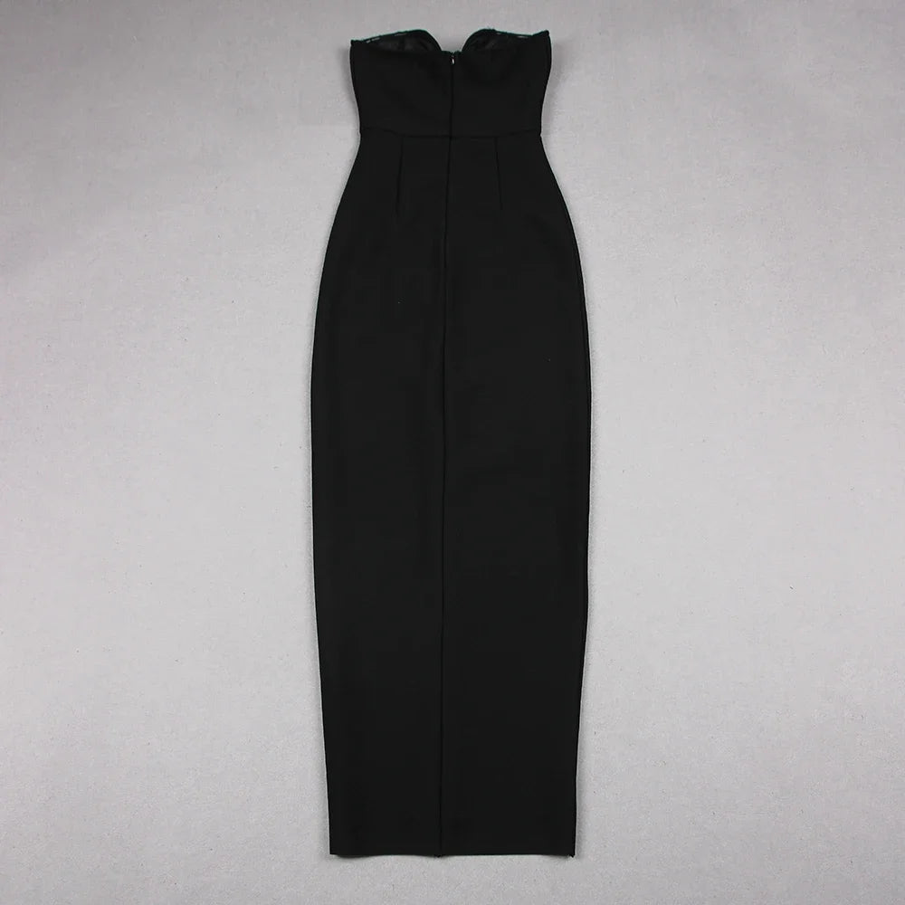 2024 New Summer Black Strapless Long Split  Bandage Dress