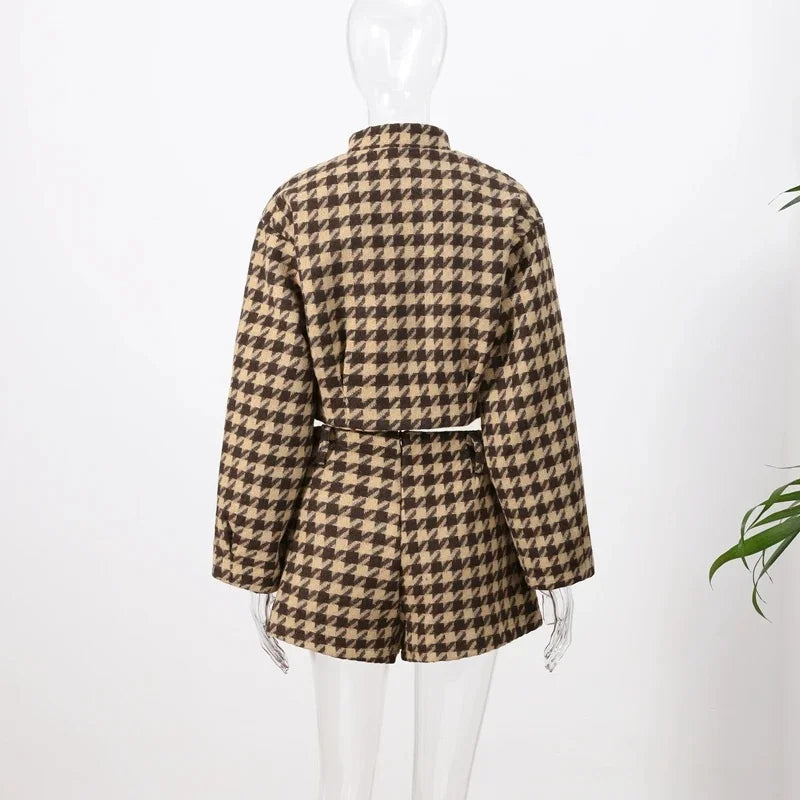 2025 Spring Retro Plaid Women Sets Casual Chic Full Sleeve
