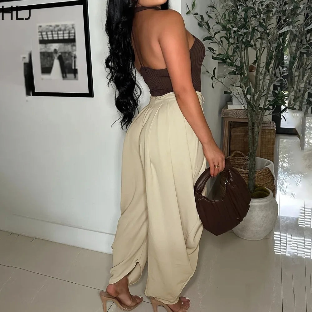 HLJ Fashion Loose Flower Bud Pants Women Solid Color Ruched Patchwork High Waist Long Pants Female Streetwear Trousers 2025 New