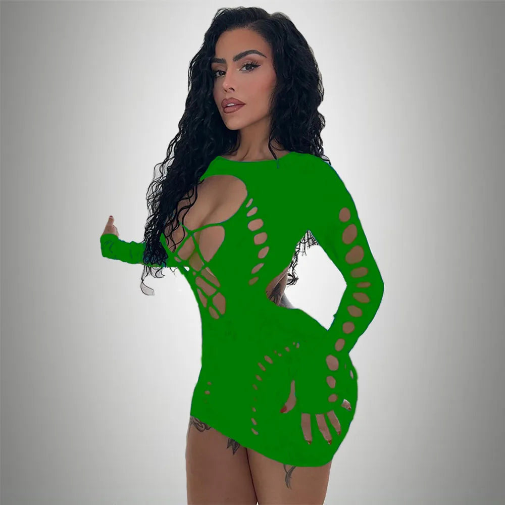 Sexi Women Fishnet Night Dress Hot Bodycon Clubwear Vestido Sexy Catsuit Erotic Transparent Midi Dresses mujer porno Plus Size