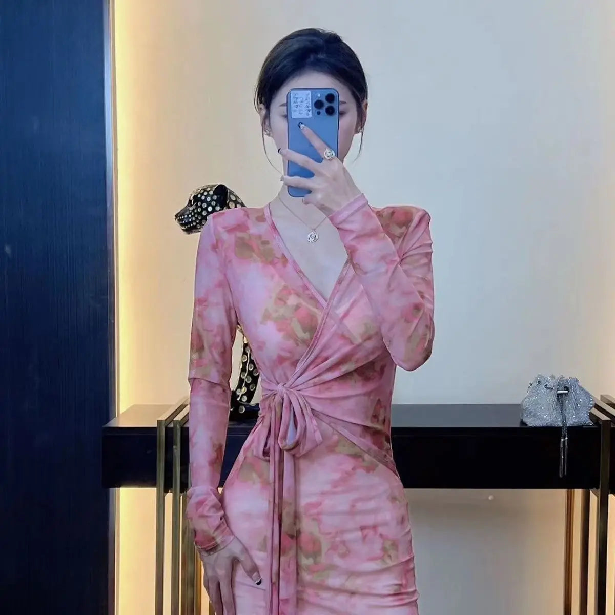 Spring Autumn Elegant Dress Sets Women V-neck Fashion Long Sleeve