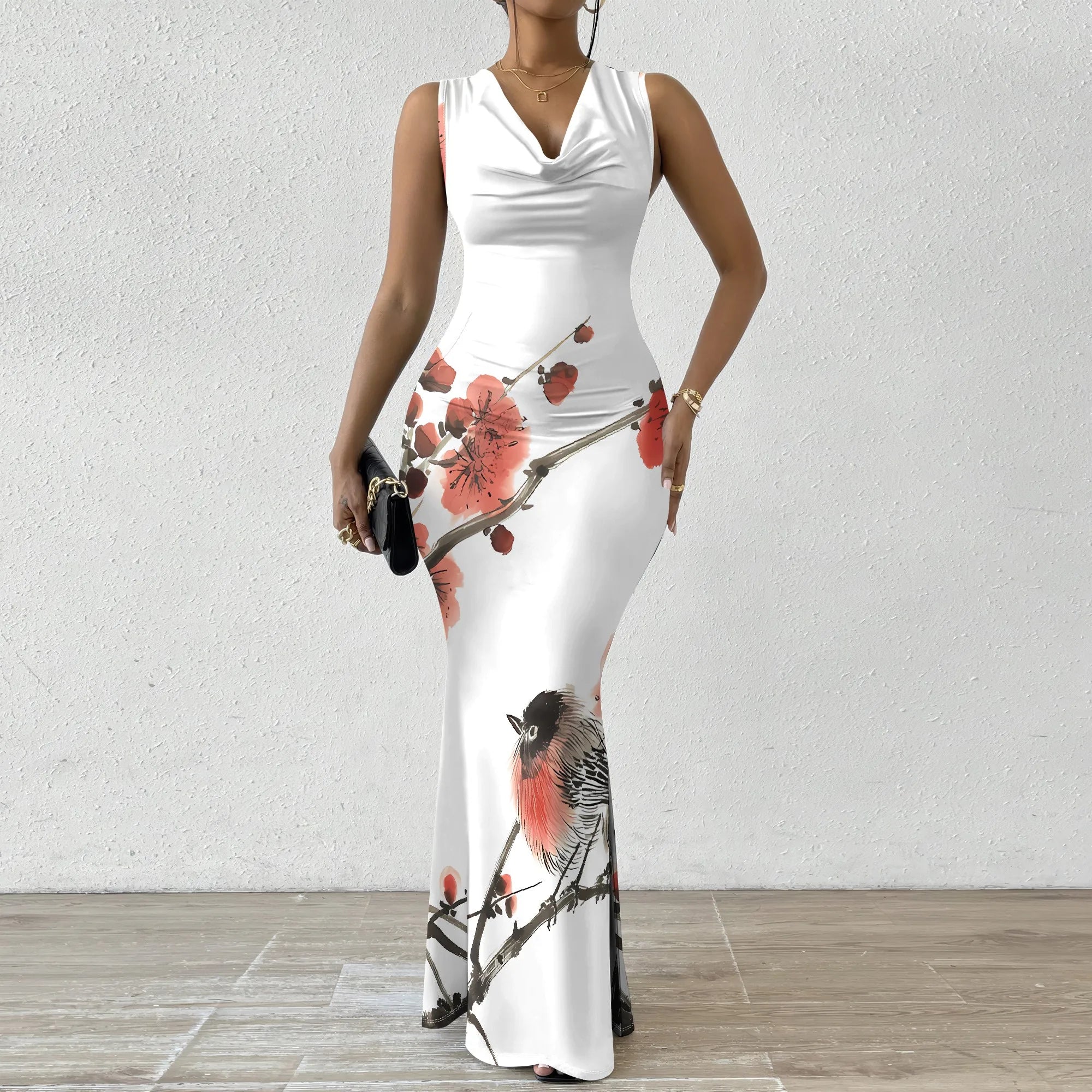 Womens Sexy Casual Dresses Colorful Geometric Off-Shoulder Maxi Dress  Artistic Party Evening Resortwear Swing Neck Dress