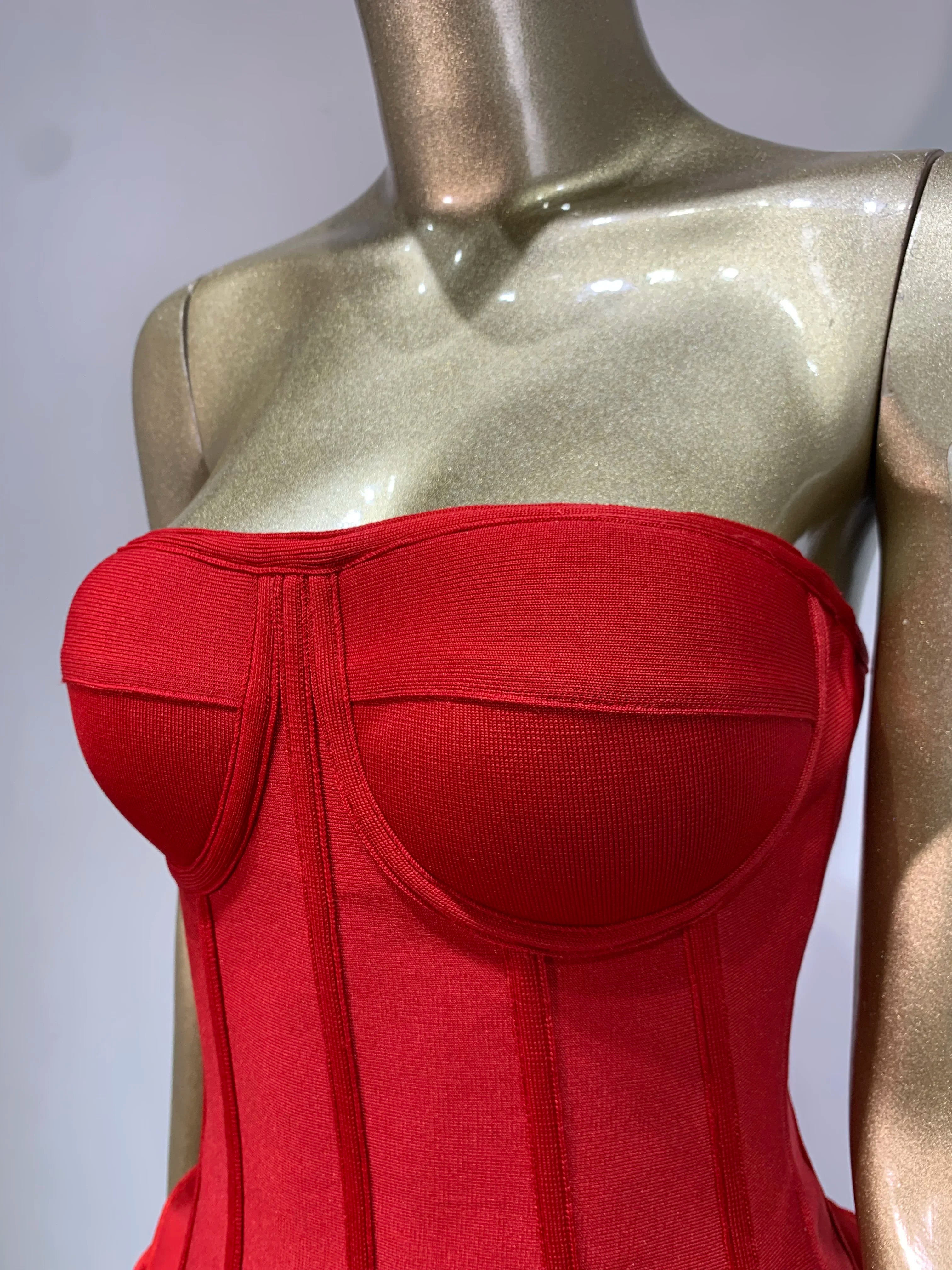 Women Red Bodycon Mini Bandage Outfits Club Party Strapless