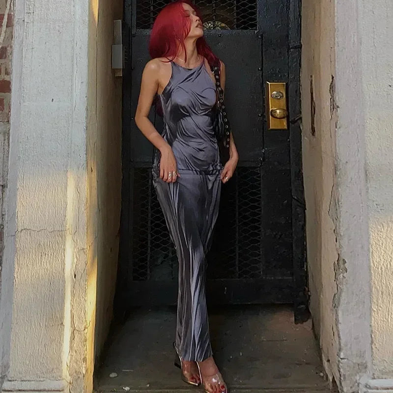 Printed Sexy Dry Wet Dress Women 2023 Sleeveless Backless Strap Long Close-fitting Sheath Female Party Evening Dresses Vestidos