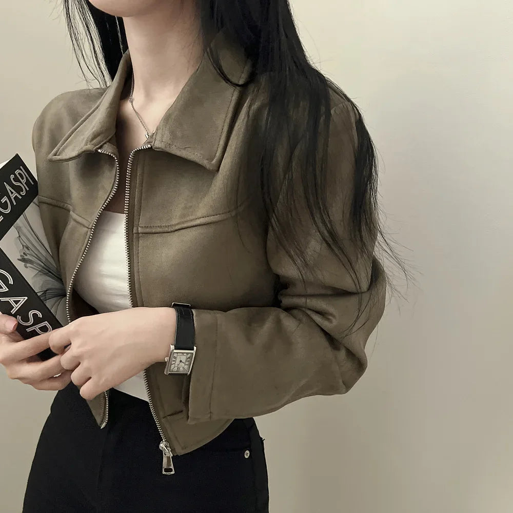 Korean Chic Suede Zipper Jacket