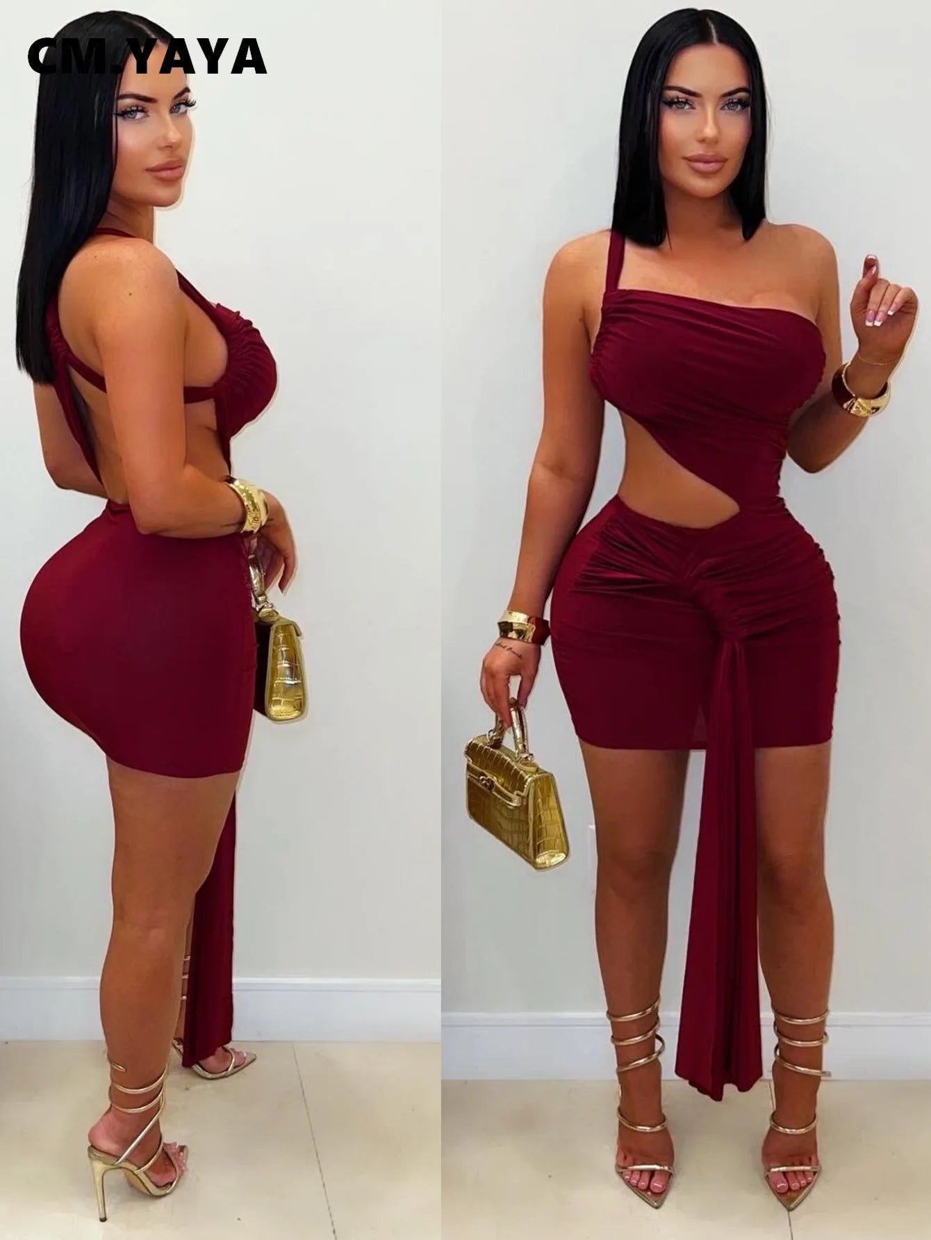 CM.YAYA Women Sleeveless Strap Ribbon Bodycon Midi Mini Dress