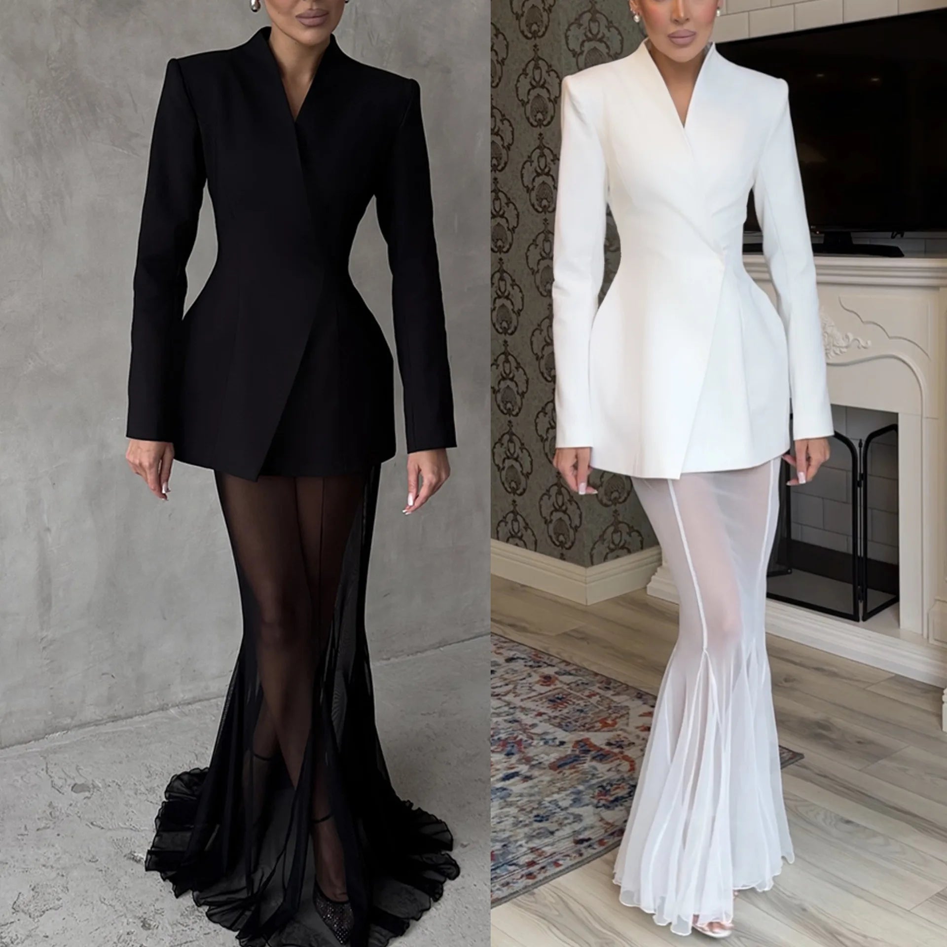 BKLD 2025 Spring New Long Sleeve Satin Tops Suits Solid Color Y2k Clothes Women Loose Elastic Mesh Skirt Two Piece Sets Outfits