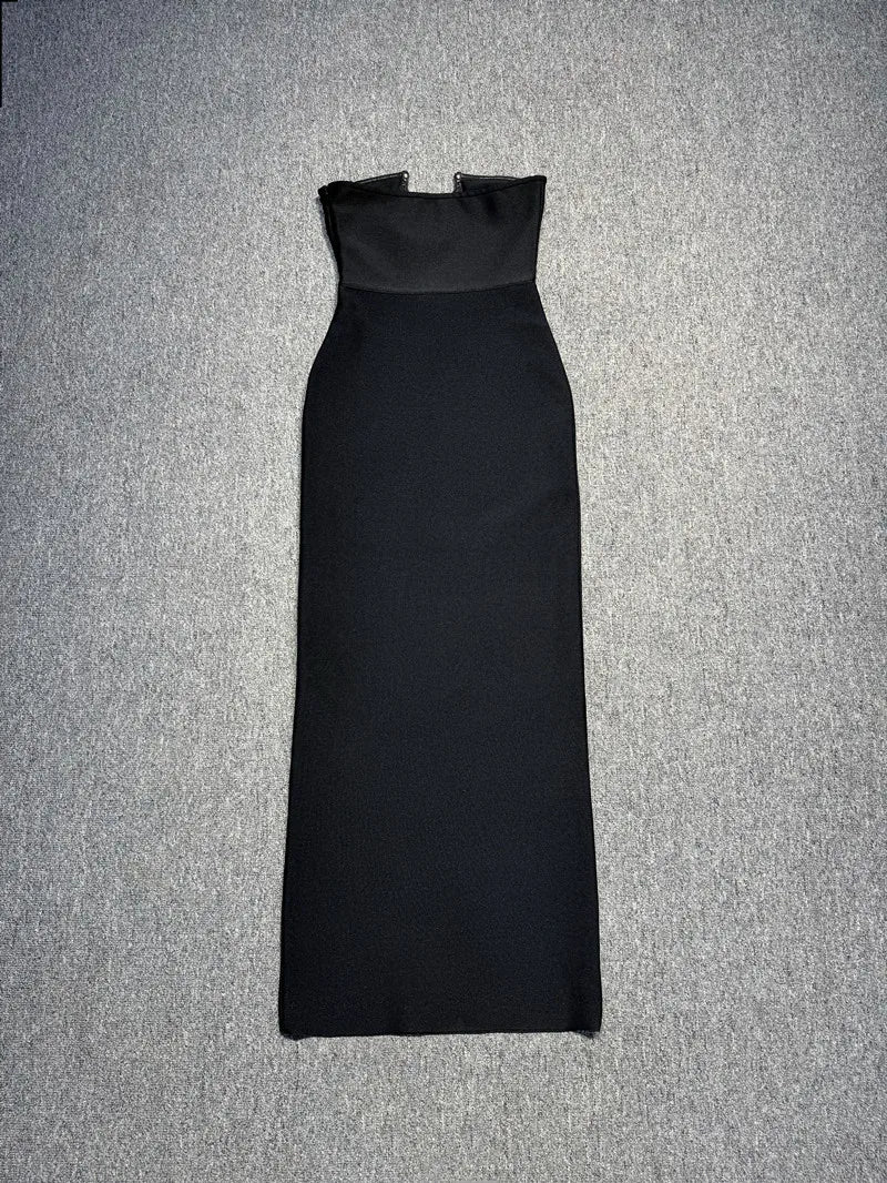 Elegant Strapless Black Long Bandage Dress
