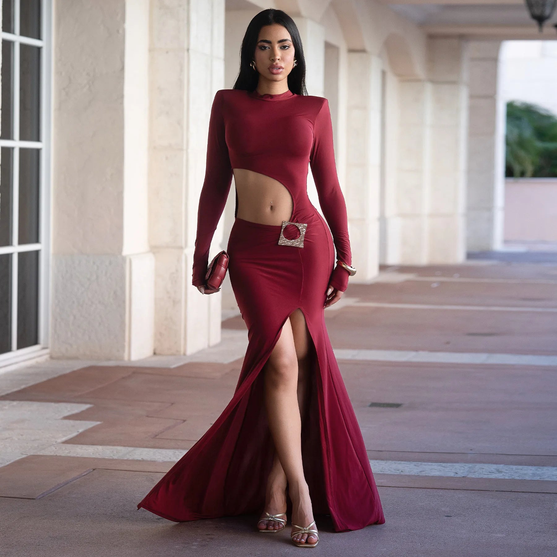 Sexy Bridesmaid Dress Women's Long Sleeve round Neck Outfit
