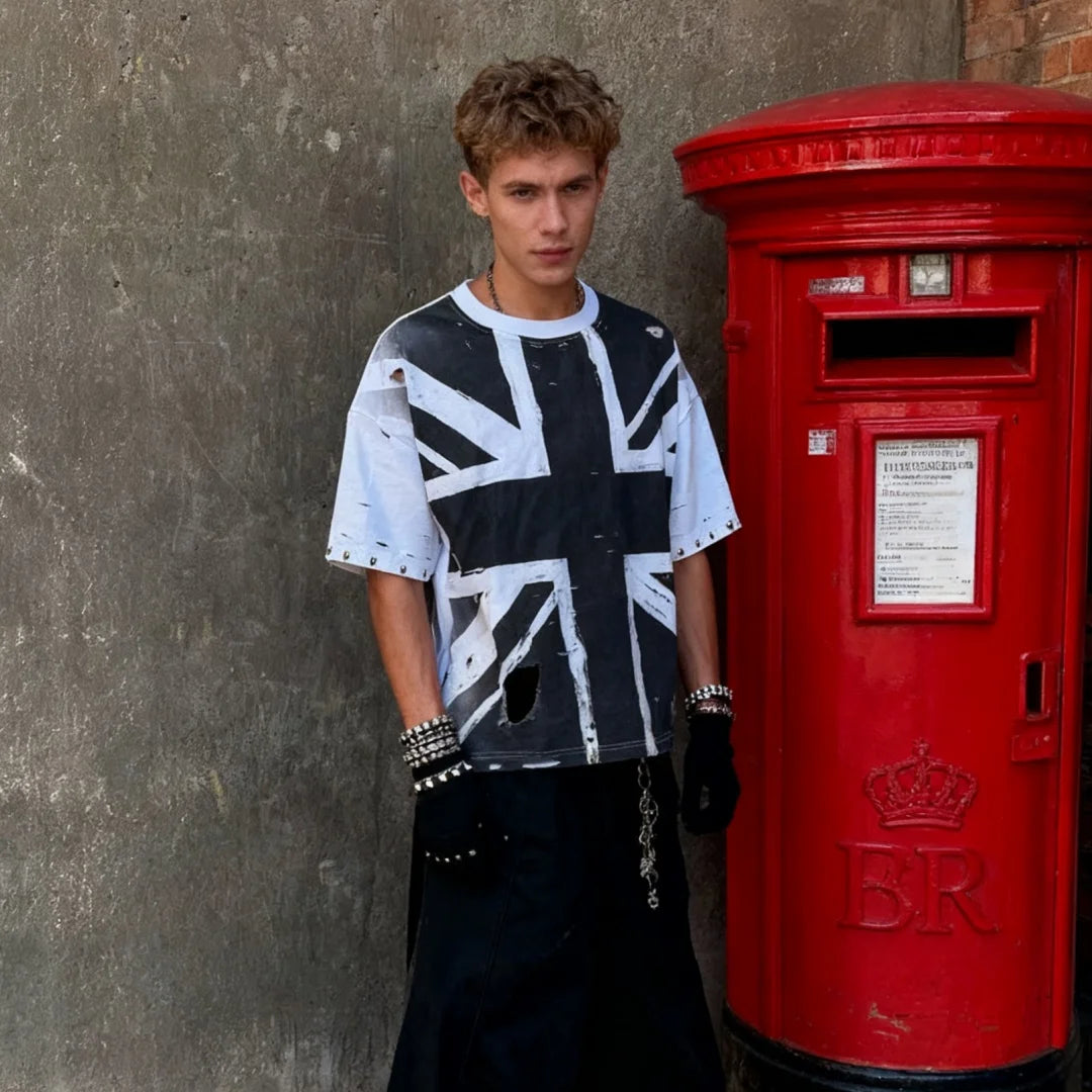 American Retro Printed Gothic Streetwear Statement Top - Unisex Edgy Personalized Casual Loose T-Shirt