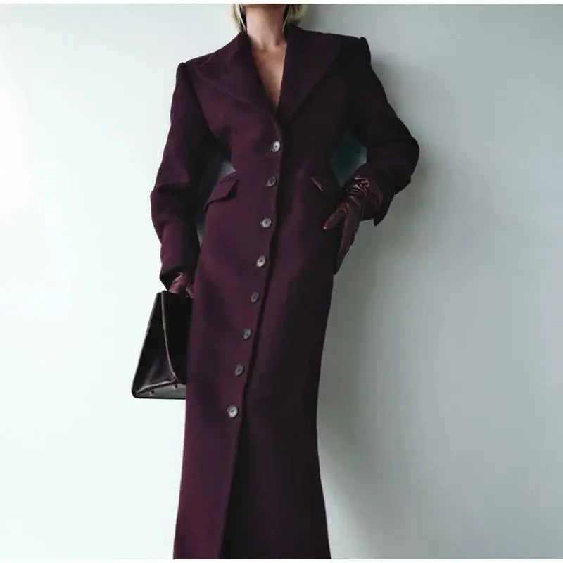 2025 Spring Wool Blazer with Elegant Collar and High Waist - Long Style Wool Coat