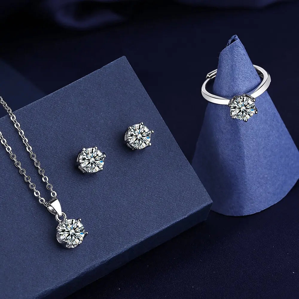 Solitaire Lab Diamond 925 Sterling Silver Bridal Set