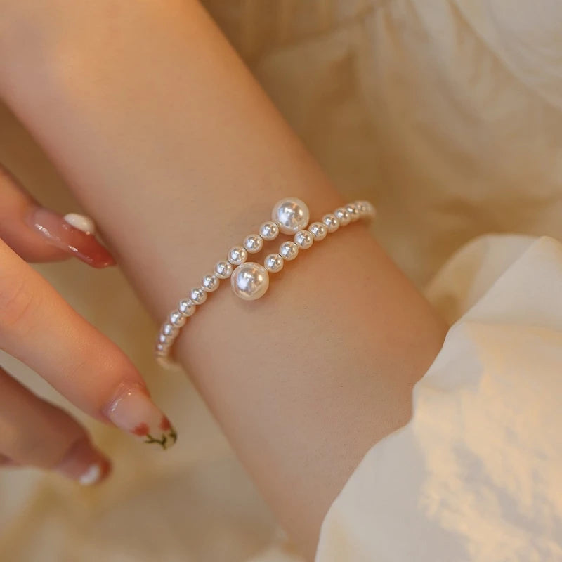 French Vintage Pearl Acrylic Ball Cuff Bracelet