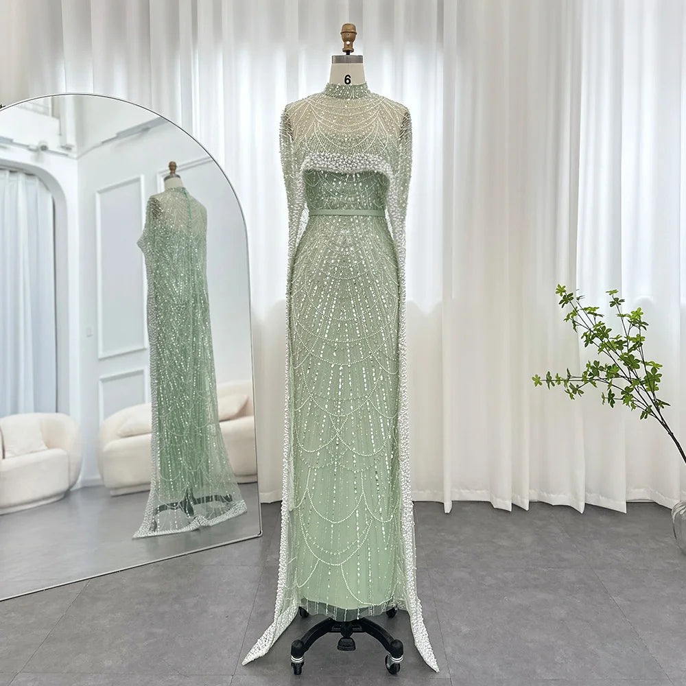 Sharon Said Luxury Pearls Dubai Champagne Evening Dresses